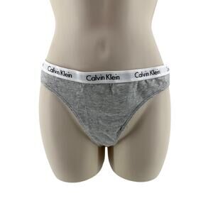 Calvin Klein Cotton Gray Logo Waistband Thong Panties Womens Medium
